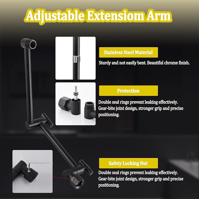 All Metal 12" Rainfall Shower Head with Handheld Spray Combo, High Pressure Rain Shower Heads with Adjustable Extension Arm, Wide Dual Waterfall Showerhead, Extra Long Shower Hose - Matte Black