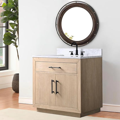 Vanity Art 36 inch Bathroom Vanity with Sink, Vanity Cabinet with Doors and Removable Shelf, Modern Wood Cabinet with White Marble Top, Solid Wood Frame, Ceramic Sink VA70-36-LW-E