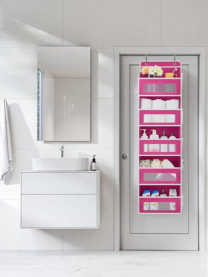 JARLINK Over the Door Organizer for Bedroom, Bathroom, 5 Shelf Rose Pink | Anti-Tilt Design, 44 lb Load Capacity, Hanging Door Organizer with 5 Large Capacity Pockets, Behind Door Storage for Nursery