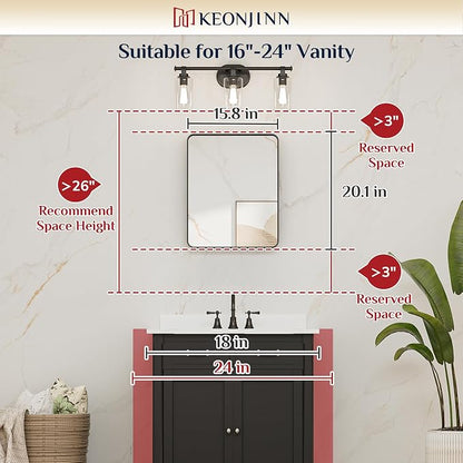 Keonjinn 16 x 20 Inch Black Bathroom Mirrors for Over Sink, Tempered Glass | Sandblasted Finish, Matte Black Vanity Mirror, Anti-Rust, Seamless Aluminum Frame, Rounded Rectangle, French Cleat Mount