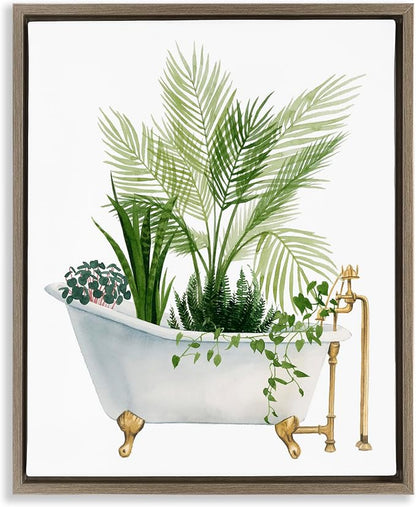 Vintage Tub Botanical, 24 x 30 Inch Canvas in Floater Frame | Stupell Industries · By Grace Popp · Ready to hang · Great for bathroom or laundry room · Made in USA