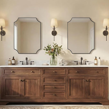 22"x30" Matte Black Mirror for Bathroom Sink | Scalloped Mirror for Bathroom, Unique Rectangle Mirror in Premium Stainless Steel Frame, Deep 1", Ideal for Bathroom Remodel