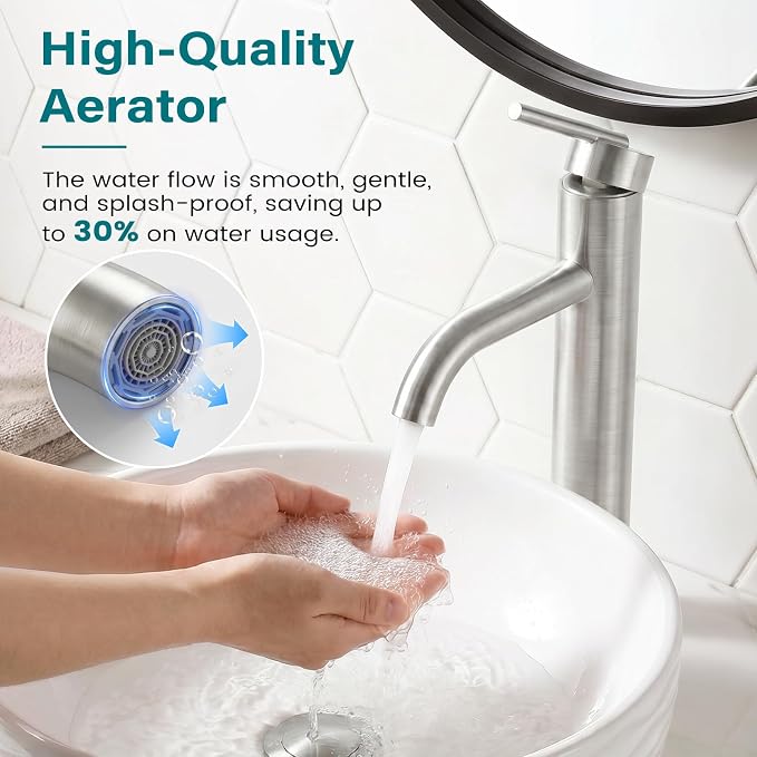 Tall Vessel Sink Faucet Nickel Modern Single Handle Bathroom Faucet One Hole Rv Vanity Lavatory Bathroom Sink Faucet