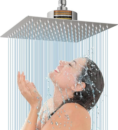 Voolan Rain Shower Head with Filtered - High Flow Bathroom Rainfall Filter Showerhead For Hard Water, Upgraded 304 Stainless Steel Construction (12"Square, Brushed Nickel)