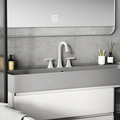 Bathroom Faucet 3 Hole, White Faucets with Pop-up Drain and Supply Lines | Hurran Stainless Steel Lead-Free Widespread Bathroom Sink Faucet for Vanity RV Restroom Laundry Outdoor Utility Sink