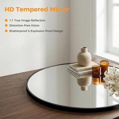 OLIXIS Circle Mirror 20 Inch, Bathroom Round Wall Mirror for Over Sink | Tempered Glass Shatterproof, Crystal Clear , Home Decor Entryway, Bedroom Vanity, Black