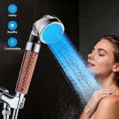 Vacto LED Handheld Shower Head Set with Filtration, Automatic 7-color Changing Shower Head Kit, Water Saving Showerheads with Filtration Beads, High Pressure Handheld Shower Head (No Hose and Bracket)