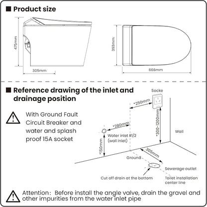 Smart Toilet with Heated Seat & Auto-Flush System - Foot Sensor Control, Adjustable Wash Modes, Built-In Water Tank (No Water Pressure Limits) for All Homes