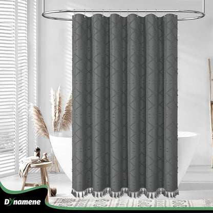 Extra Long Boho Shower Curtain Geometric 72"x96" Charcoal Grey | 96 Inch Tall, Elegant Tassel, Lightweight Textured Fabric, Water Repellent, Washable, Hotel Spa, for Bathroom/Dorm 12 Hooks