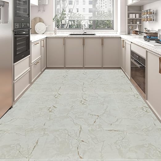 Art3d Peel and Stick Floor Tile, 10-Pack 12 x 12in. Covers 10 Sq.ft, Waterproof Vinyl Flooring Tiles Self Adhesive for Kitchen, Bathroom & Bedroom - White Grey Vein Marble