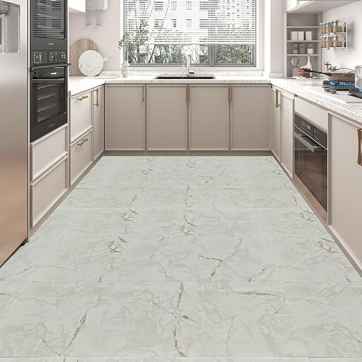 Art3d 30-Pack Peel and Stick Floor Tiles, 12" x 12", White Grey Vein Marble | Anti-Slip, Waterproof, Stain-Resistant, Simple to Clean, Durable, Premium Vinyl, Ideal for Kitchen, Dining Room, Bedrooms