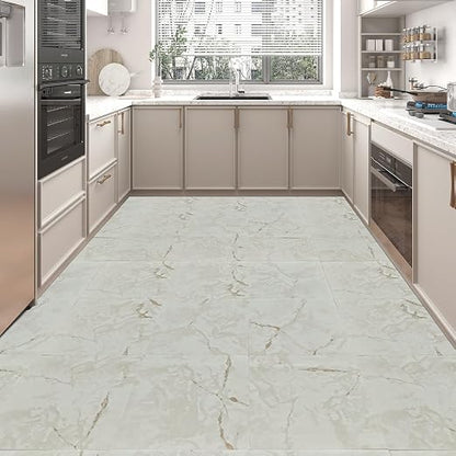 Art3d 30-Pack Peel and Stick Floor Tiles, 12" x 12", White Grey Vein Marble | Anti-Slip, Waterproof, Stain-Resistant, Simple to Clean, Durable, Premium Vinyl, Ideal for Kitchen, Dining Room, Bedrooms