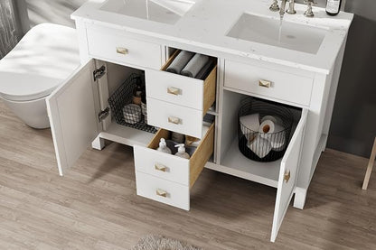 Artemis 48 in. White Double Sink Bath Vanity with Engineered Top and Undermount Porcelain Sinks