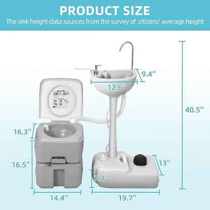 YITAMOTOR 17L Portable Sink for Washing Hands and 5.28 Gallon Portable Toilet, RV Camping Toilet With Level Indicator & Rotatable Spout for Adults, Travel, Boat, Gather, Wedding, Worksite | RV Camping Toilet With Level Indicator & Rotatable Spout for A...