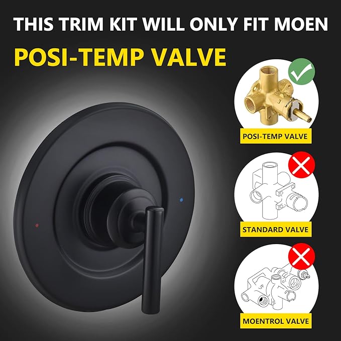 Tearel Shower Trim Kit for Moen T2901BL Matte Black Shower Handle 2-Pack, Compatible with Moen Posi-Temp Valve Series, Solid Metal Construction, Repair Wobbly Handle or Bathroom Renovation