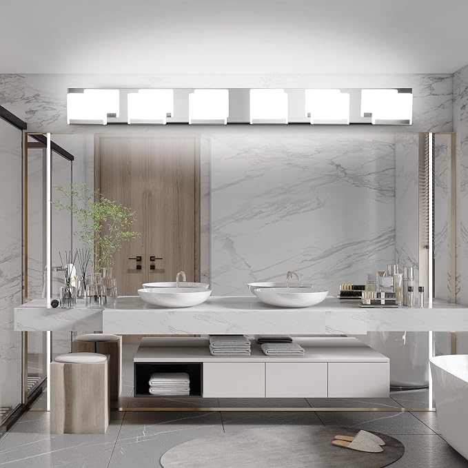 Ralbay LED Modern Vanity Light 6 Light Bathroom Vanity Lights Acrylic Stainless Steel Bathroom Vanity Lighting Fixtures