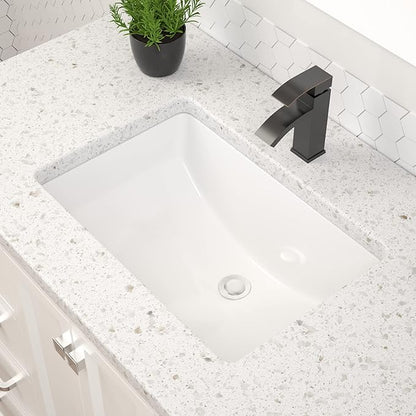 Dcolora Undermount Bathroom Sink Rectangle 19"x14" White Porcelain Ceramic Rectangular Vessel Sink Under Counter Lavatory Vanity Bath Sink Bowl Basin With Overflow