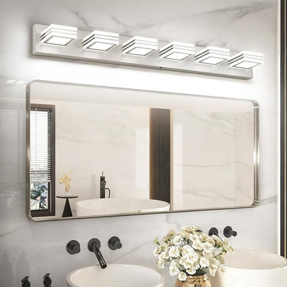 SOLFART Modern LED Vanity Lights Fixtures: 6 Lights Acrylic LED Brushed Nickel Vanity Lights for Bathroom 39inch 5CCT