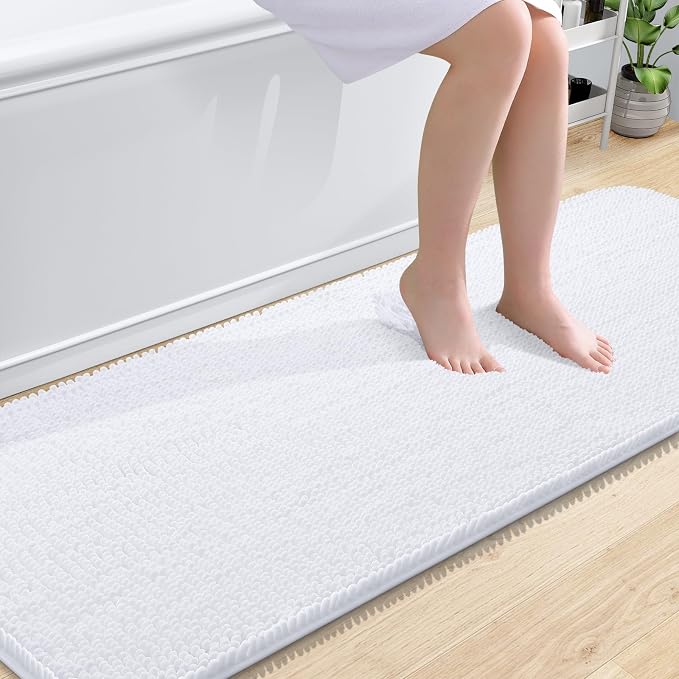 OLANLY Bathroom Runner Rugs 70x24, Extra Soft Absorbent Chenille Bath Rugs | White, Quick-Drying Rubber Backing, Machine Washable Long Bath Mat for Bathroom Floor, Tub and Shower, Home Decor Accessories