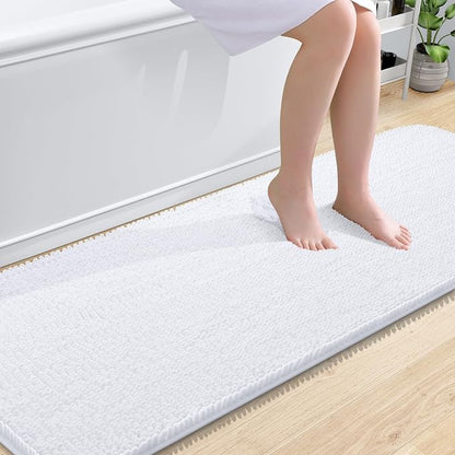 OLANLY Bathroom Runner Rugs 70x24, Extra Soft Absorbent Chenille Bath Rugs | White, Quick-Drying Rubber Backing, Machine Washable Long Bath Mat for Bathroom Floor, Tub and Shower, Home Decor Accessories