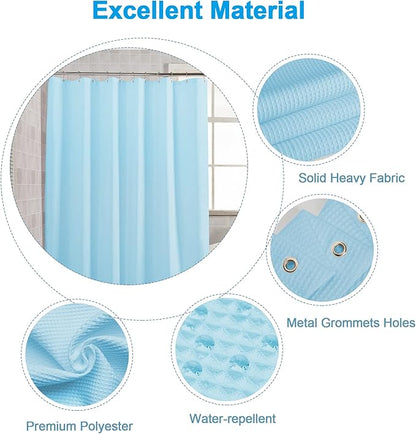 AmazerBath Waffle Shower Curtain, Baby Blue Shower Curtain Fabric Long with Waffle Weave, Heavy Duty 240 GSM, Hotel Quality Bathroom Shower Curtains, 72 x 78 Inches