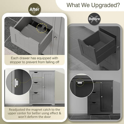 SUPER DEAL Bathroom Storage Cabinet with 3 Drawers and 1 Door, Entryway Home Decor Furniture Towels Storage Organizer Unit, Grey