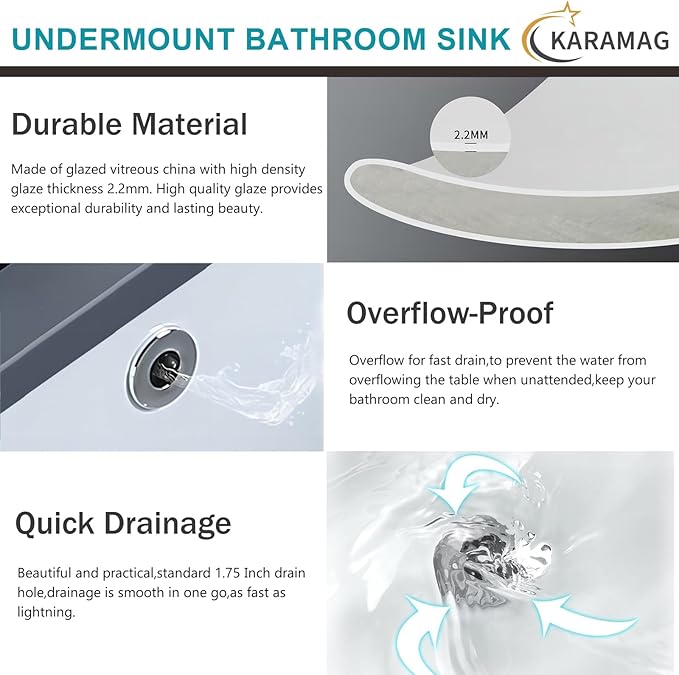 16 Inch Undermount Bathroom Sink Small Rectangle Undermount Sink White Ceramic Under Counter Bathroom Sinks with Overflow (15.70"x11.69")