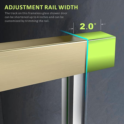 Glass Shower Door,56-60'' W x 72''H Bypass Sliding Door Semi-Frameless Shower Enclosure 1/4"(6mm) Glass Sliding Bathroom Door,Brushed Gold Stainless Steel Hardwares