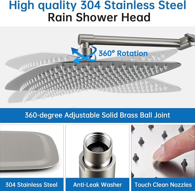 G-Promise 14 Inch All Metal Rain Shower Head with Extension Arm | Built to Last, Rust Resistant, Easy to Install, Adjustable, Full Body Coverage Large Rainfall Shower Head, Daily SPA
