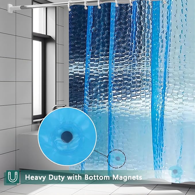 Shower Curtain Liner, 3 Pack 100% Waterproof Eva Shower Curtains with 3 Duty Heavy Bottom Magnets and 12 Rust Proof Grommets, 72x72 Weighted Shower Liner for Shower Stall, Bathtubs
