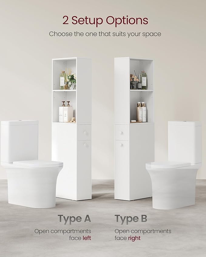 VASAGLE Slim Bathroom Storage Cabinet, Narrow Freestanding Cabinet with Storage Drawers and Adjustable Shelf, for Small Spaces, Modern Style, Cloud White UBBK567T14S