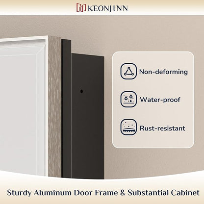 Keonjinn Bathroom Medicine Cabinets with Mirror, 24" x 30" Brushed Nickel Medicine Cabinet, Recessed or Wall-Mounted, Aluminum Alloy Framed, Farmhouse Bathroom Mirror with Storage Cabinet