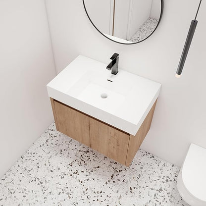 Malwee 30 Inch Floating Bathroom Vanity with Sink, 30'' Single Sink Wall Mounted Bathroom Vanity, with 2 Doors and White Resin Basin Top, Wall Hung Storage Cabinet Set (035-30MA)
