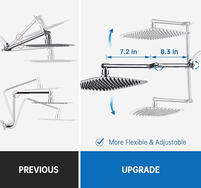 G-Promise 14 Inch All Metal Rain Shower Head with Extension Arm | Built to Last, Rust Resistant, Easy to Install, Adjustable, Full Body Coverage Large Rainfall Shower Head, Daily SPA