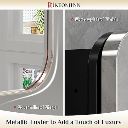 Keonjinn 20 x 32 Inch Chrome Medicine Cabinets for Bathroom with Mirror Adjustable Shelves Stainless Steel Framed Rounded Rectangle Single Door Surface Wall Mounted Silver Bathroom Storage Cabinet | Stainless Steel Framed, Adjustable Shelves, Recessed ...