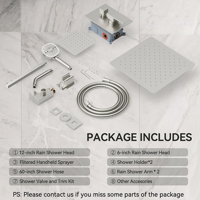 Shower System Brushed Nickel Shower Faucet Set, Dual Head Shower Set STARBATH 12'' +6'' Wall Mount Rainfall Shower Systems with Multifunctional Filtered Handheld Sprayer for Two Person