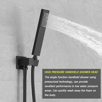 Matte Black Shower System 10 Inches Bathroom Luxury Rain Shower Head with Handheld Combo Set Wall Mounted High Pressure Rainfall Shower Head System Shower Faucet with Valve and Trim Kit
