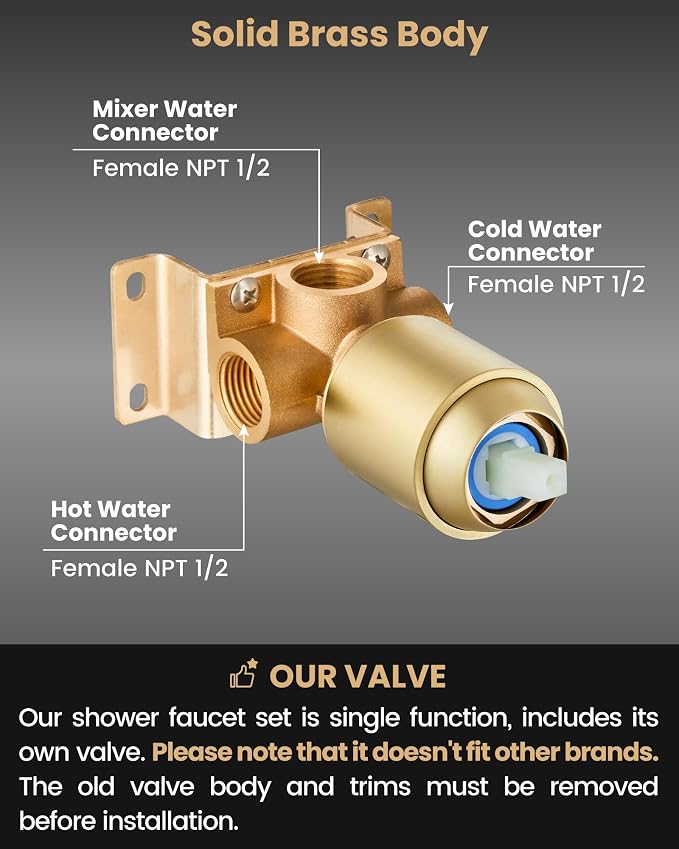 Airuida 8 Inch Brushed Gold Shower Faucet Set,Shower Valve Kit | Rainfall Shower Head and Handle Set,Female Thread Rough-in Valve Shower Kit,Single Function Shower System
