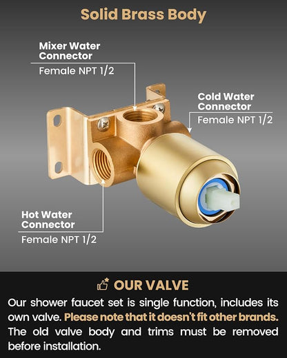 Airuida 8 Inch Brushed Gold Shower Faucet Set,Shower Valve Kit | Rainfall Shower Head and Handle Set,Female Thread Rough-in Valve Shower Kit,Single Function Shower System