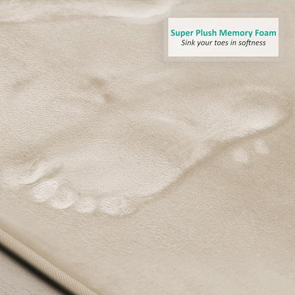 Clara Clark 2 Piece Bathroom Rugs, Velvet Memory Foam Bath Mat Set, Non-Slip Bath Rugs, Machine Wash, Dries Quickly, Ultra Soft Plush Bath Mats for Bathroom, 20 x 32 + Contour, Linen