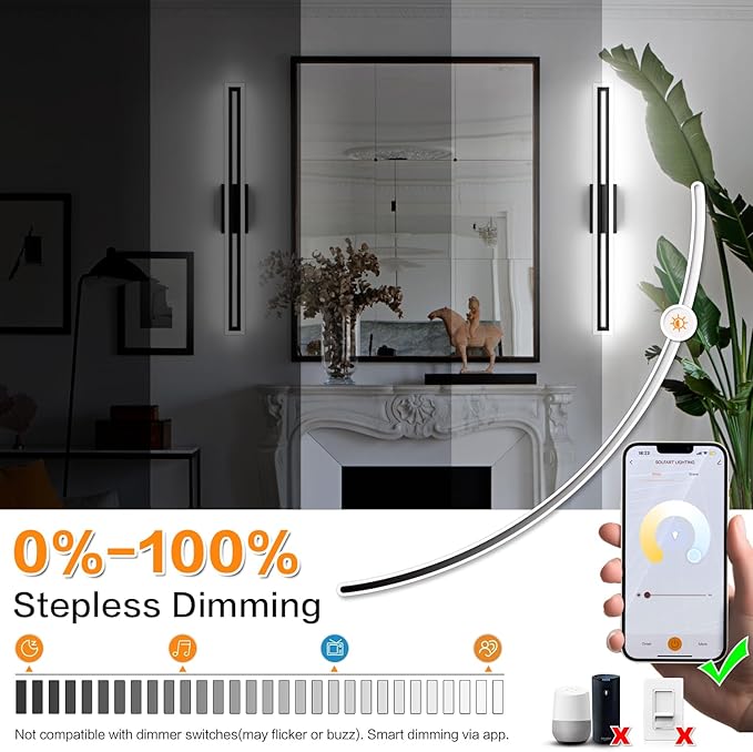 SOLFART Dimmable Black Bathroom Light Fixtures Bathroom Vanity Light Over Mirror 40 Inch APP Control Modern Adjustable LED Lights Color Adjustable