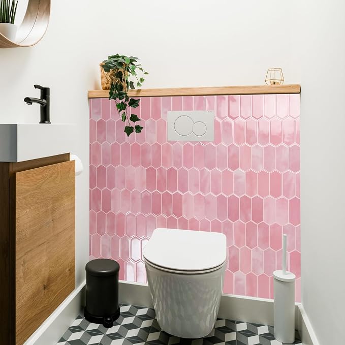 Art3d Hexagon Tile Peel and Stick Backsplash, 10-Pack, 12 x 12 Inch, Pink | Superior Thickness, Reliable Adhesion, Warp Resistant, Minimalist Style, Easy to Install, for Kitchen Countertops, Bedroom