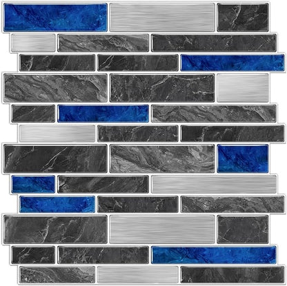 Alwayspon 10 Sheets 12" x12inch Blue Marble Effect Vinyl Tiles, Backsplash, Self-Adhesive Peel and Stick Wall Tile Stickers, Stick on Subway Tiles for Kitchen Bathroom Wall Decor