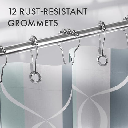 AmazerBath Shower Curtain Sets, Washable Cloth Geometric Green-Grey Stripped Fabric Shower Curtain with 12 Metal Hooks, Luxury Home Farmhouse Polyester Bathroom Decor Shower Curtains, 72x72 Inches