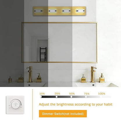LED Gold Bathroom Light Fixtures, 4-Light 27W 5700K Modern Vanity Lights | NOVELUX LED Gold Bathroom Light Fixtures, 4-Light 5700K Modern Vanity Lights , ETL Listed, 27W