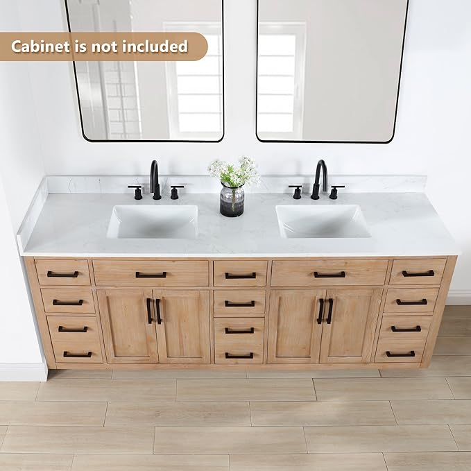 Ceres 84" Engineered Stone Vanity Top in Grain White with Double White Sinks