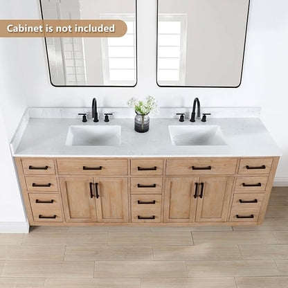 Ceres 84" Engineered Stone Vanity Top in Grain White with Double White Sinks