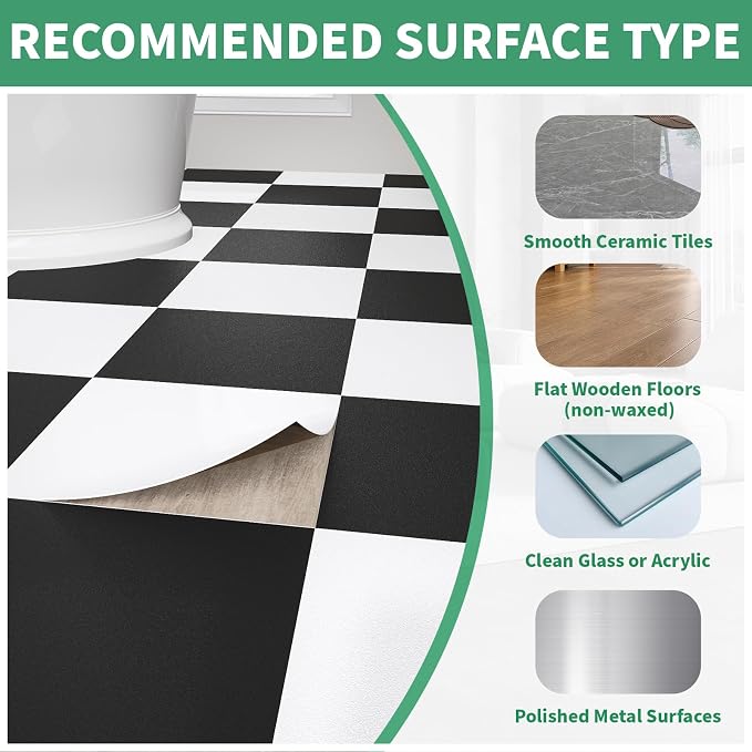 30-Pack 30 Sq.Ft Peel and Stick Floor Tiles Vinyl Matte Pattern Flooring, 12” x 12” Self Adhesive Vinyl Flooring DIY for Kitchen, Bathroom, Laundry, Pure Black&Pure White