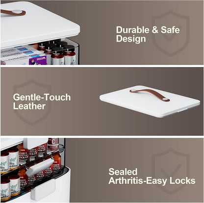 Spreezy 3-Tier Medicine Storage Box, Portable Empty First Aid Kit | Cabinet with Leather Handles. Large Capacity Multifunctional Storage Box with Lid and Clasp for Medicine, Sewing, Art, Craft