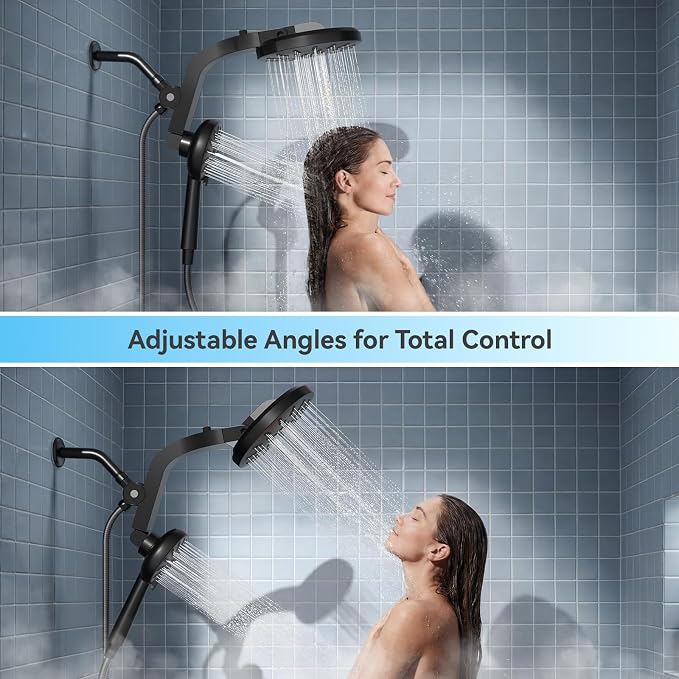 INAVAMZ High Pressure Rain Shower Head Combo with Magnetic Handheld Black | Dual Shower System with Rainfall Showerhead and 8-Spray Handheld, Magnetic Dock, Adjustable Angle, Power Jet for Cleaning